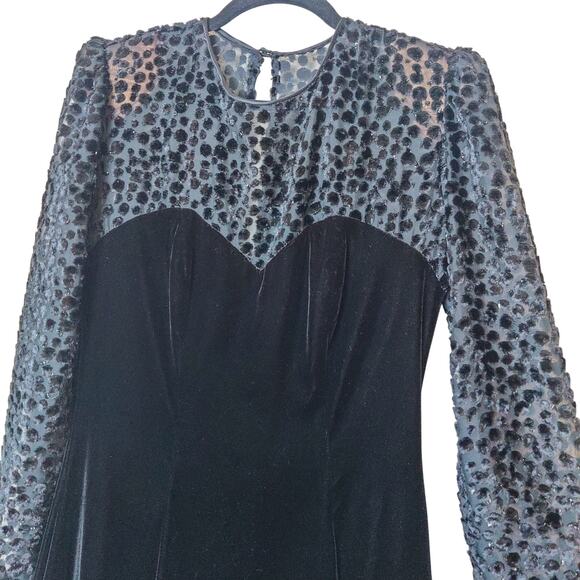 Vtg Niki Originals Black Velvet Burnout Fit & Flare Prom Dress 8 Whimsigoth - Picture 3 of 14